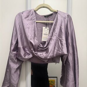 Zara Women's Lavender Satin Crop Top